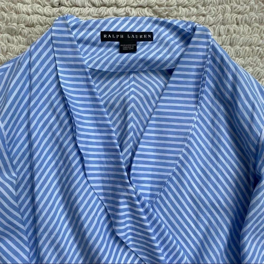RALPH LAUREN Black Label light blue striped asymmetrical button up top 6 - Picture 2 of 10